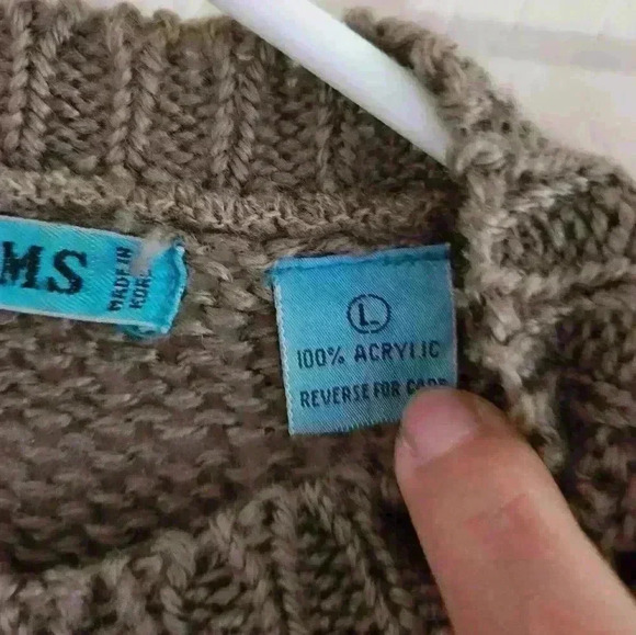 JF Adams Cute Hearts Striped Sz Large Sweater Knit Ivory Pink Tan - Picture 3 of 7